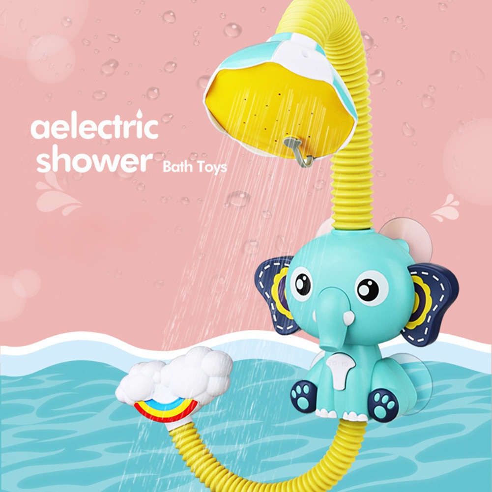 Cute Electric Elephant Water Pump with 360 Degrees Adjusted Hose Baby Bath Shower Head Spout Rinser Kids Shower Toys